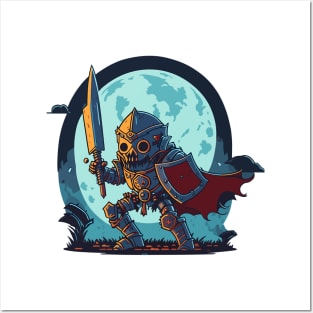 Skeleton Knight under Moon Light Posters and Art